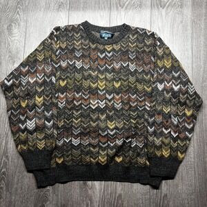 Vintage Bosa Brown 1980s Knit Sweater Geometric Large Brown Wool Italy